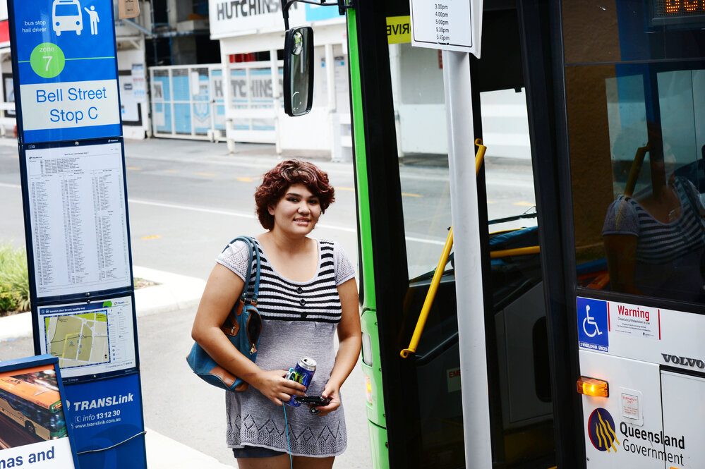 Hannah Robin catching the bus on Bell Street, Ipswich, January 2013