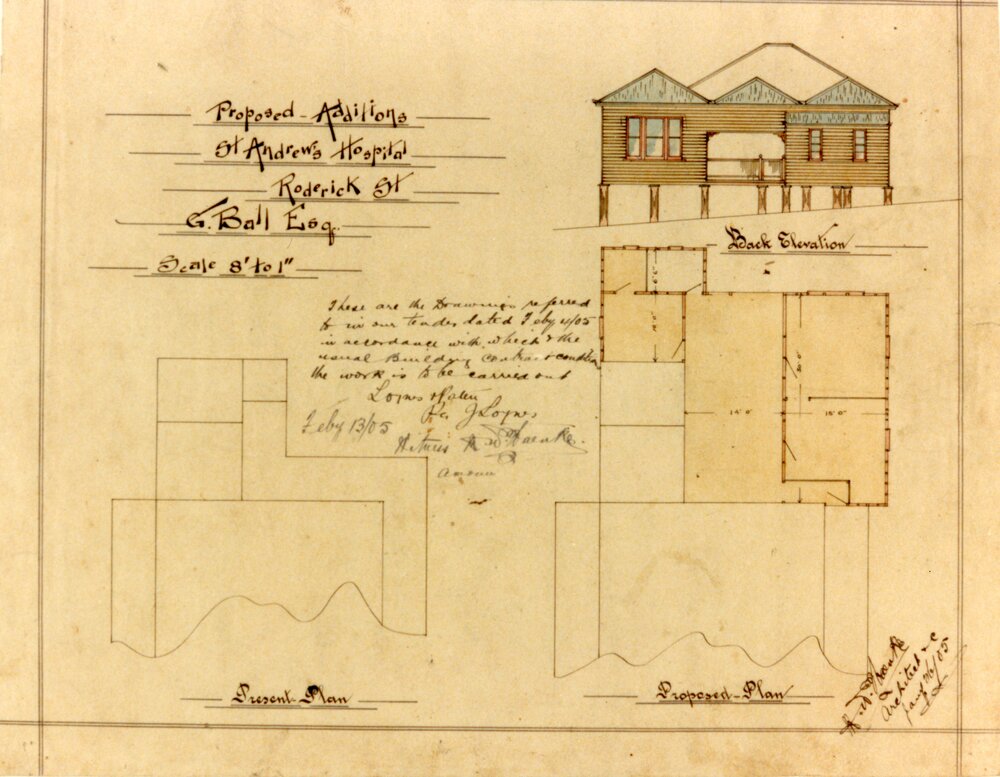 St Andrew's Hospital, Proposed Additions, Architectural Plans, 1905
