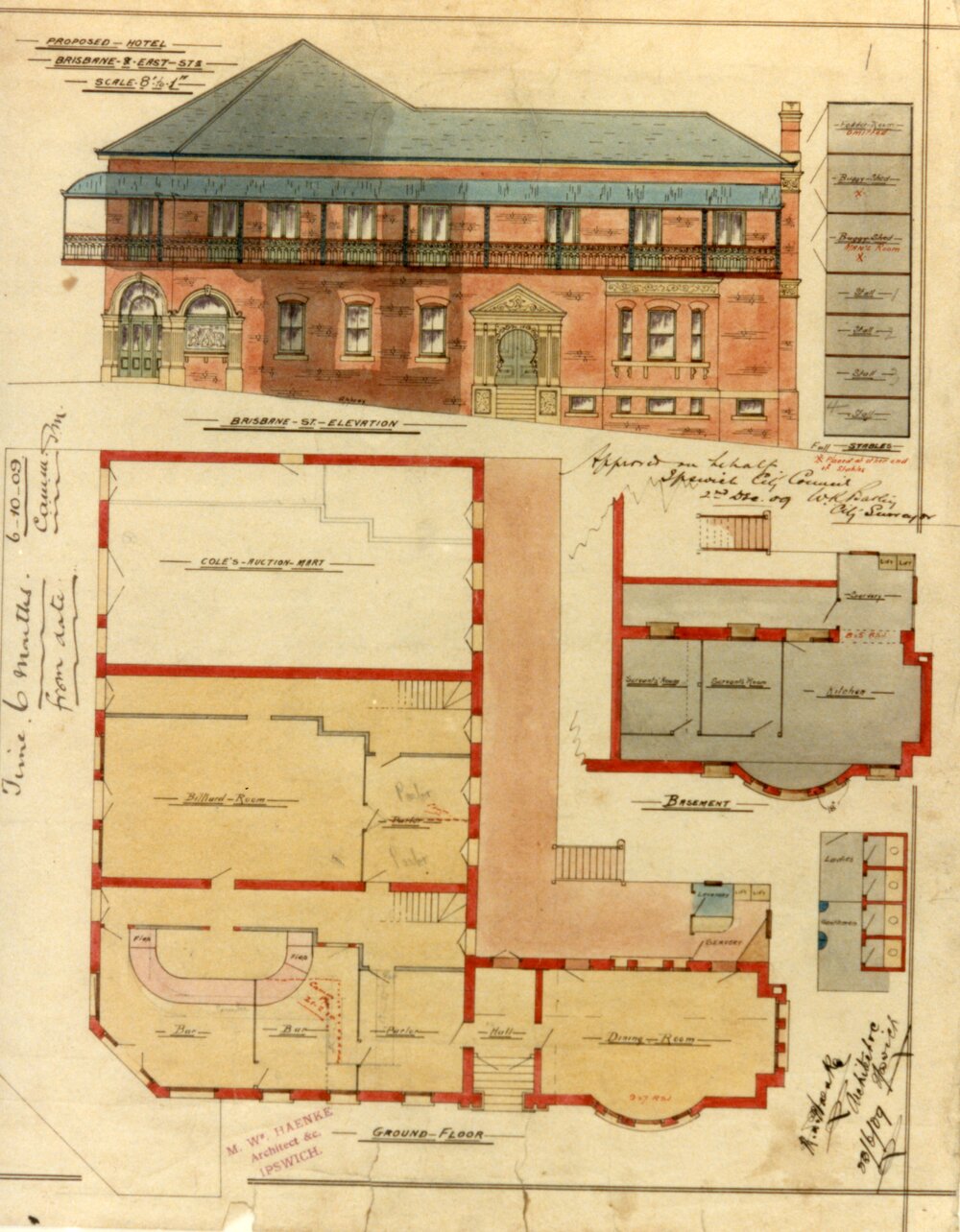 Proposed Hotel, Brisbane and East Streets, Architectural Plans, 2 December 1909