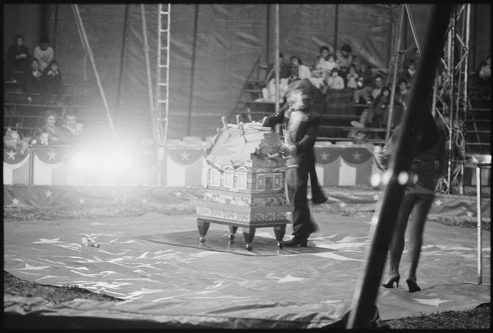 Unidentified performers in circus act, Ipswich, July 1985