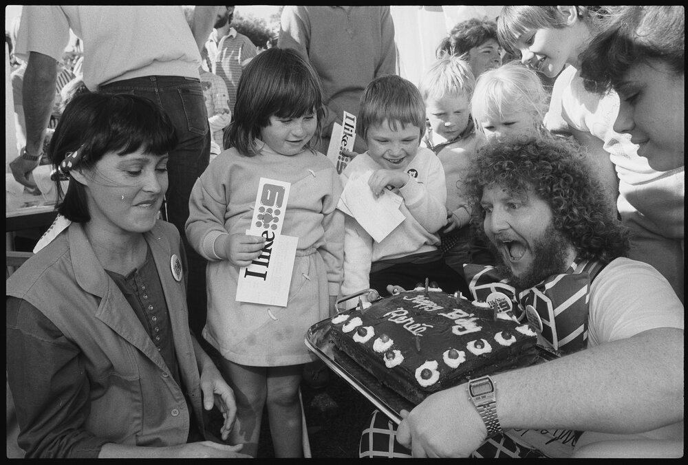 TV presenter Michael 'Gibbo' Gibson, at an event held in Queens Park, Ipswich, July 1985