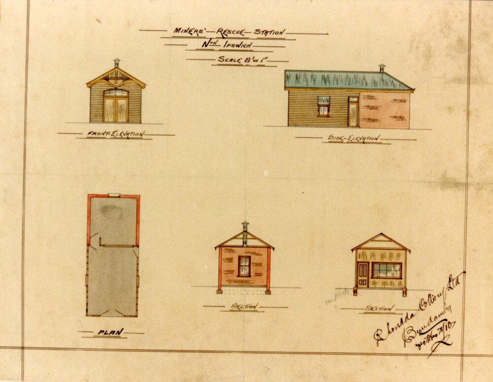 Miners' Rescue Station, Architectural Plans, North Ipswich, 1910