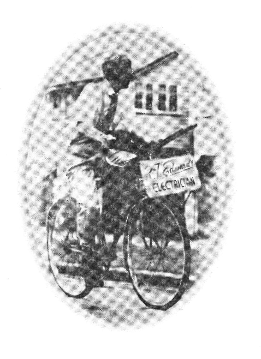 Roy Edwards on his bicycle, Ipswich, 1930s