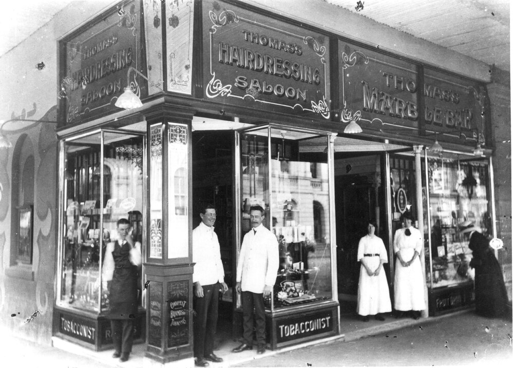 Thomas's Marble Bar and Hairdressing Saloon, corner Nicholas and Brisbane Streets, Ipswich, n.d.