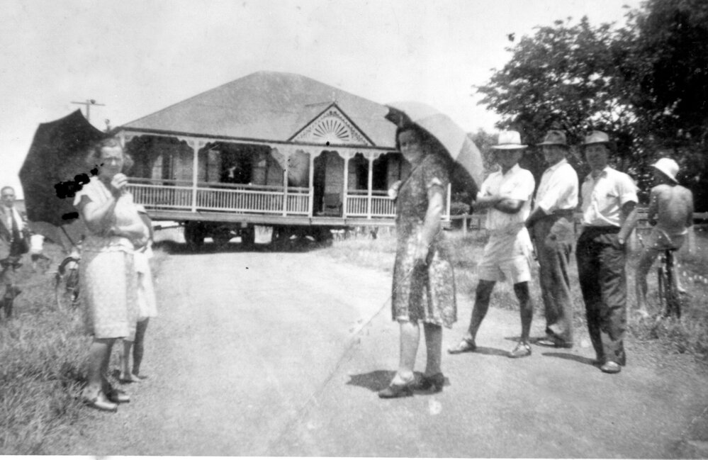 The Rae family house being relocated to make way for additional classrooms at Silkstone State School, Silkstone, February 1948  