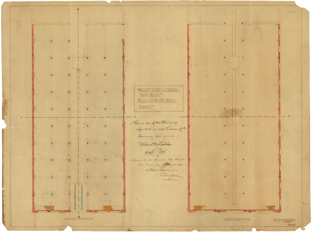 Proposed bulk stores for Cribb &amp; Foote map: Bell Street, Ipswich / George Brockwell Gill