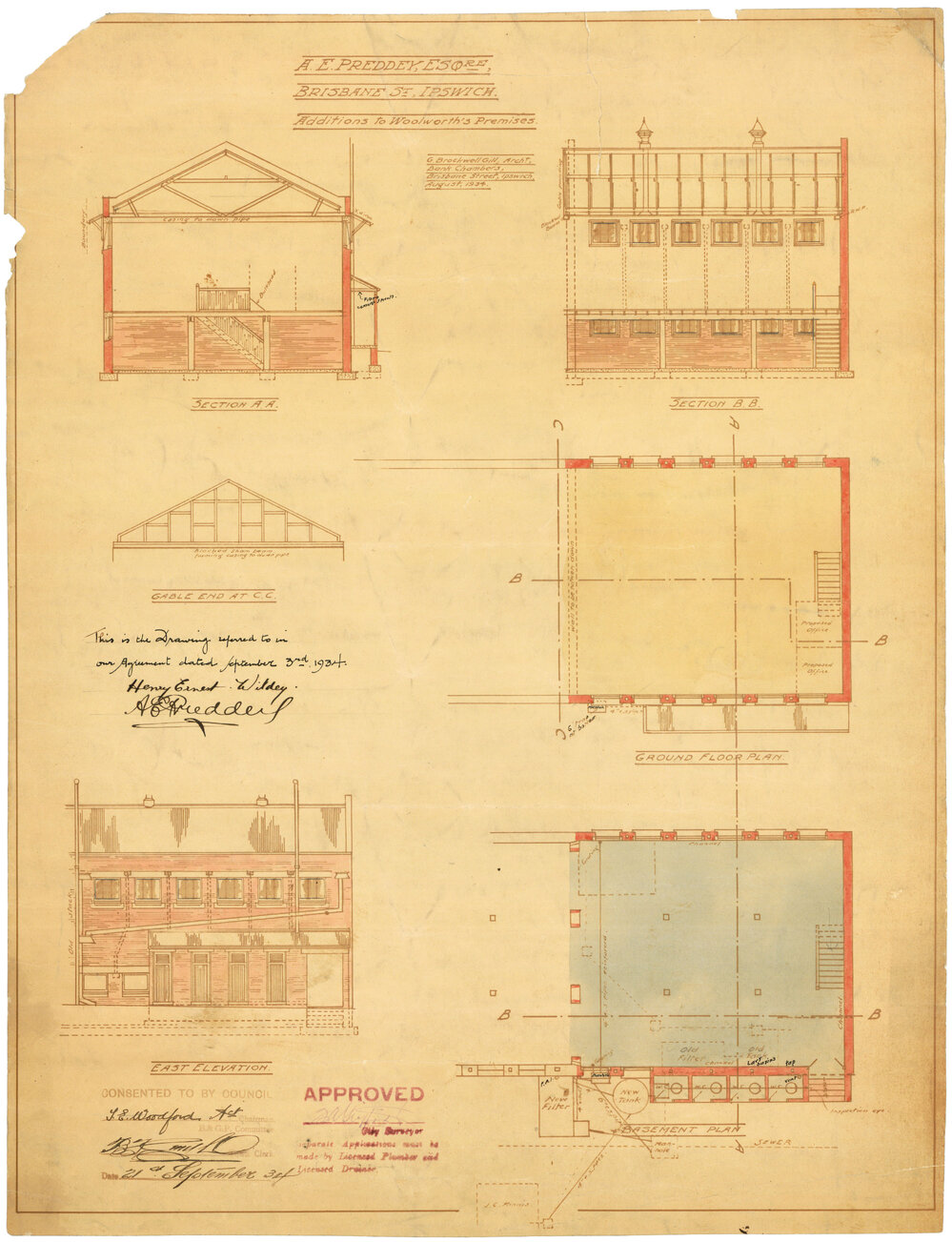 Additions to Woolworth's premises map : A.E. Preddey, Esq. Brisbane Street, Ipswich / George Brockwell Gill.