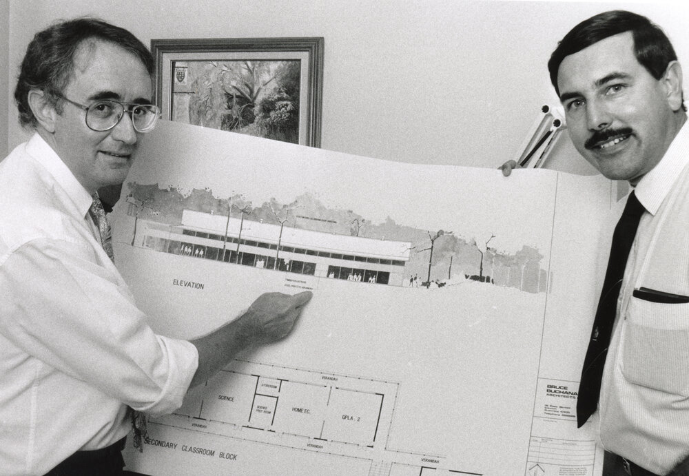 Bruce Buchanan with architectural plan