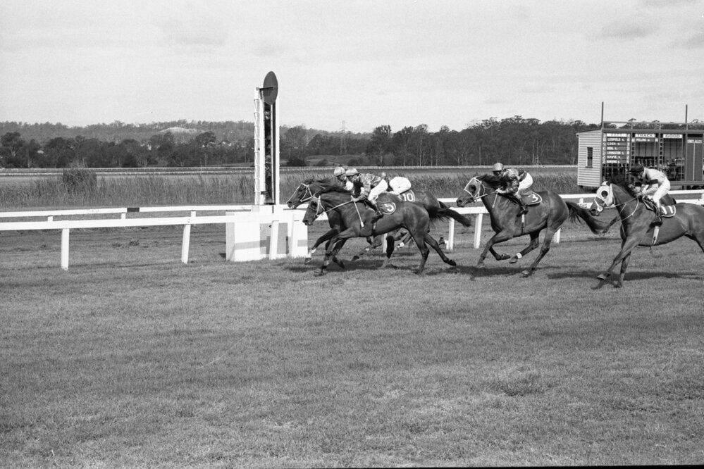 Horses racing at the Ipswich Amateur Turf Club, Bundamba, Ipswich, March 1978