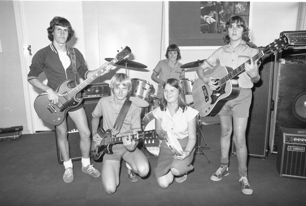 Ipswich State High School students performing as their band, Spectrum, Ipswich, Queensland, March 1978