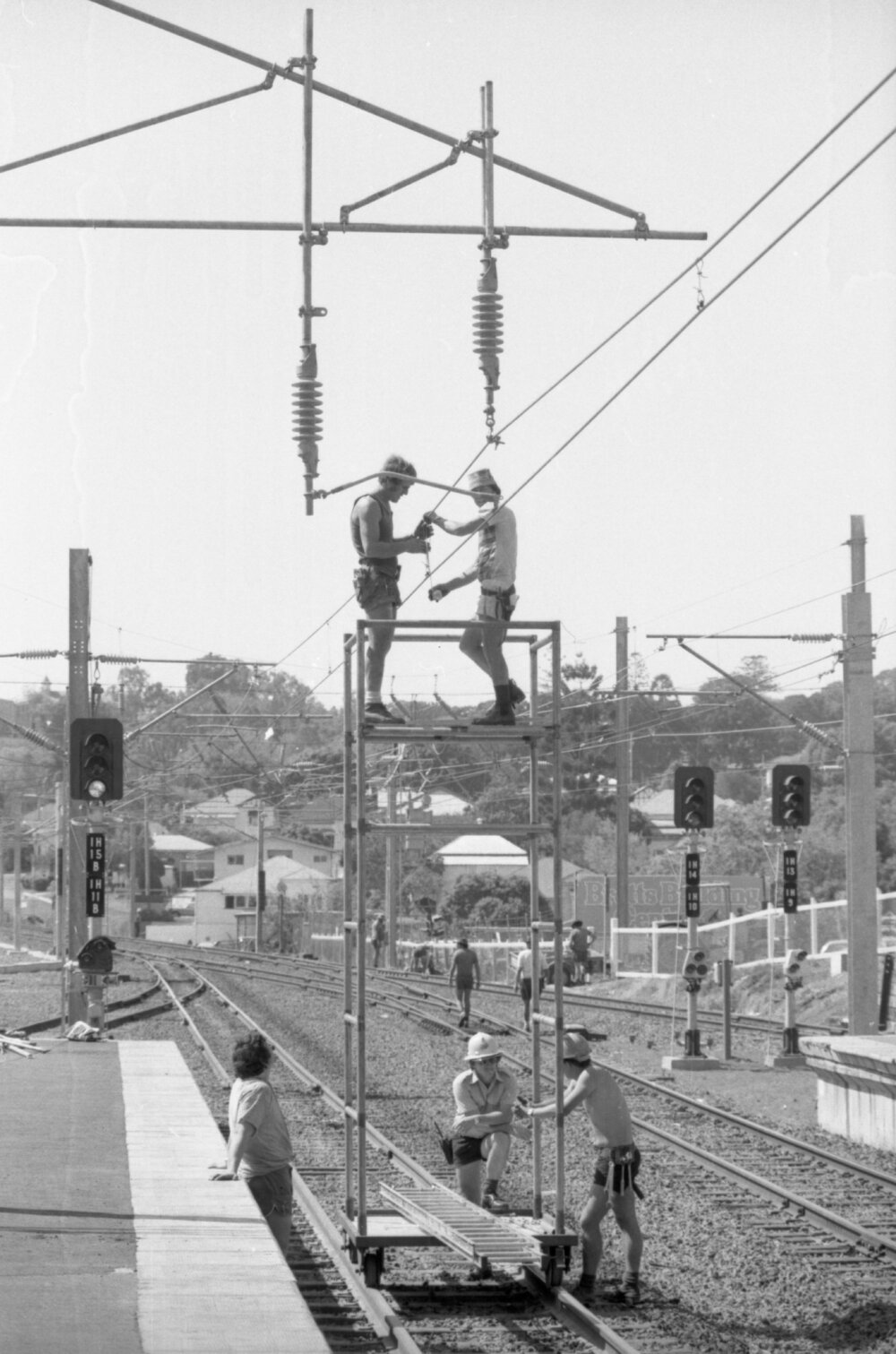 Rail workers outside Ipswich Train Station, Ipswich, September 1980