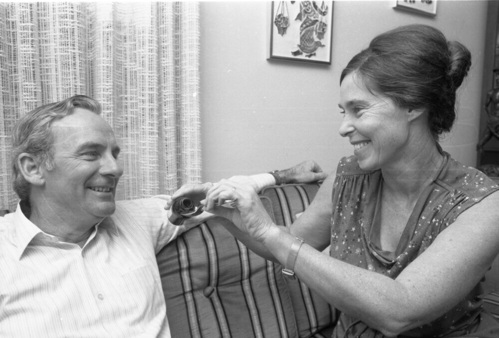 Dallas Hayden feeds husband, Bill, medicine to treat his laryngitis, Ipswich, September 1980