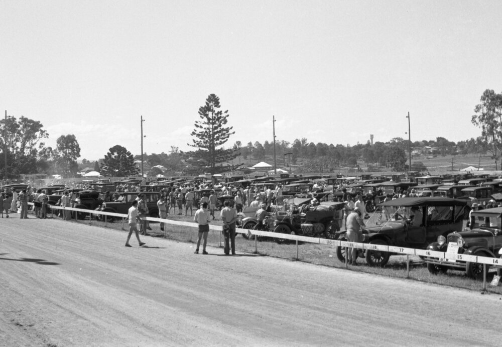 Crowds at the 1978 Australian International Veteran and Vintage Motor Rally at the Ipswich Showgrounds, Ipswich, April 1978