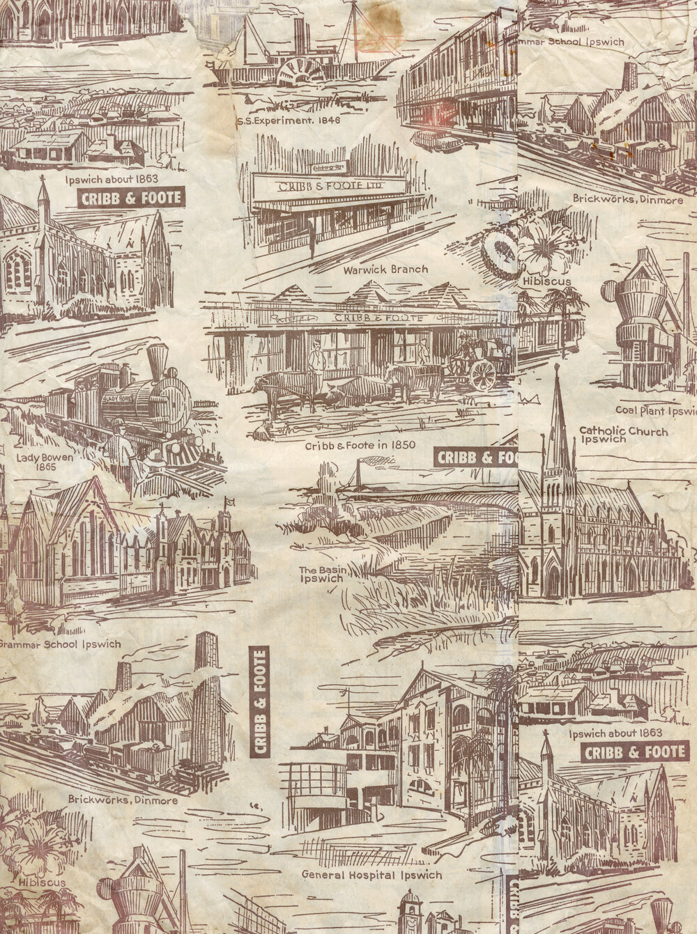 Ipswich store, Cribb &amp; Foote wrapping paper from the early 1960s
