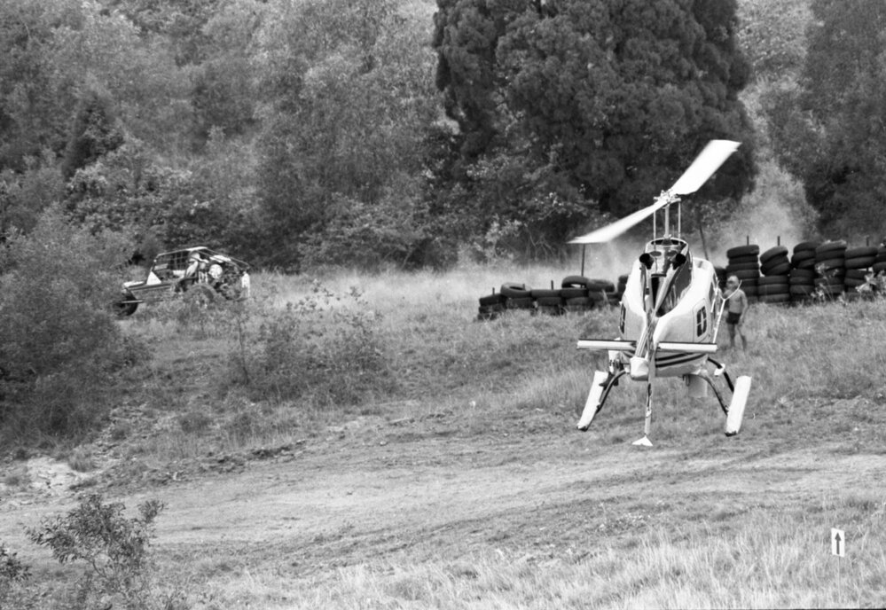 Eyewitness News Helicopter and Sprint Car, No. 60, at the 1979 Queensland Times Off-Road Spectacular, Minden, Somerset, November 1979