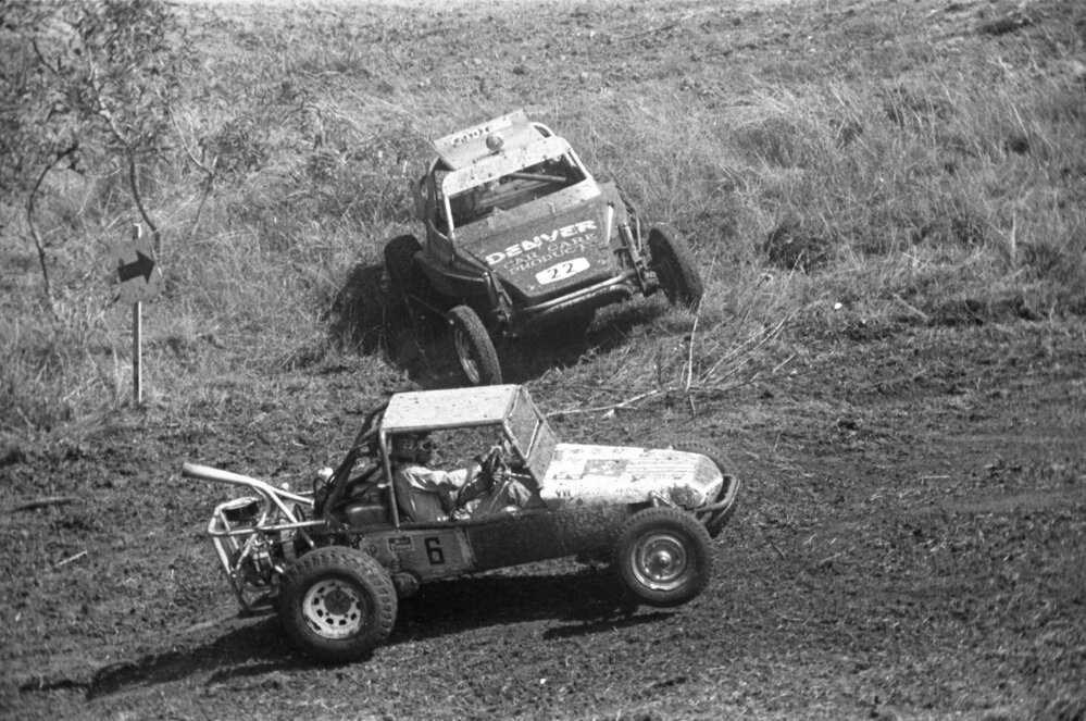 Sprint Cars, No. 22, driven by Tom Poots, and No. 6, racing in the 1979 Queensland Times Off-Road Spectacular, Minden, Somerset, November 1979