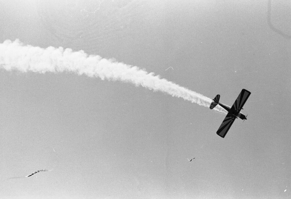 Plane performing aerobatics at the 1979 Queensland Times Off-Road Spectacular, Minden, Somerset, November 1979