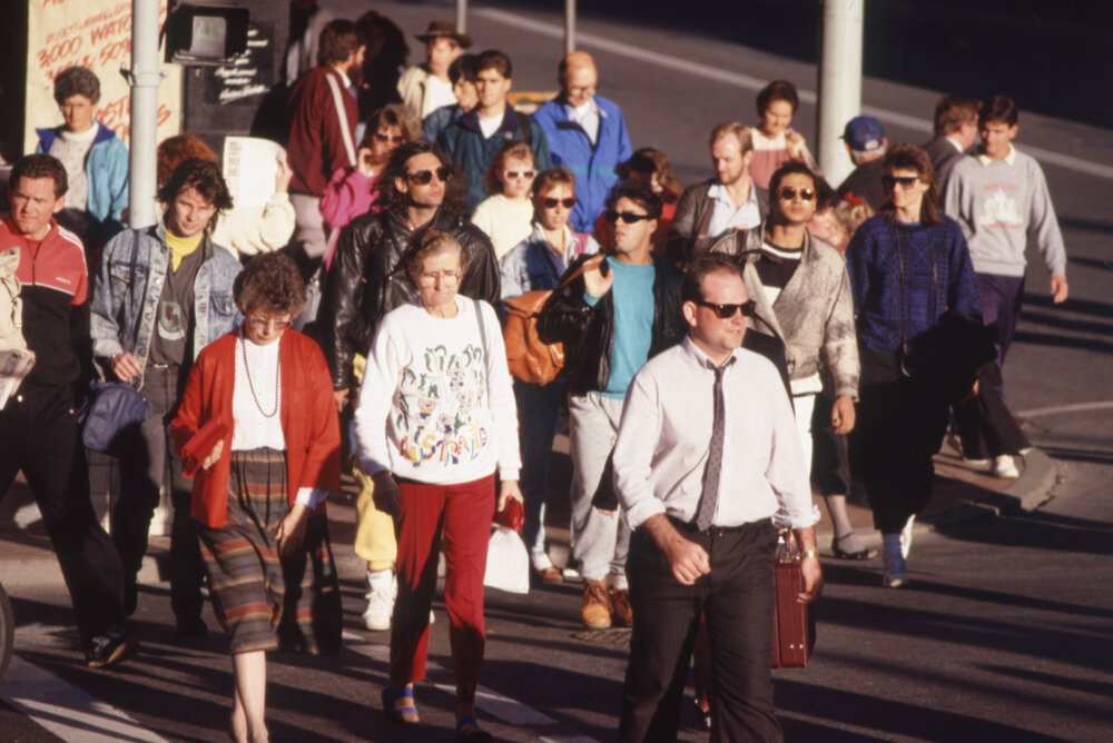 Pedestrian crossing in Brisbane, 1988