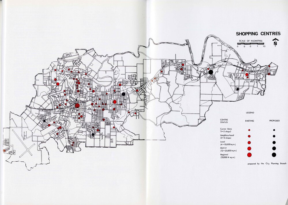 Map showing shopping centres in the Ipswich area, 1978-1979