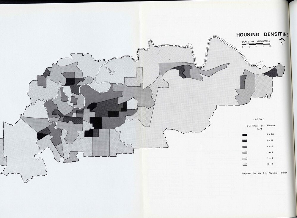 Map showing housing densities in the Ipswich area, 1978-1979