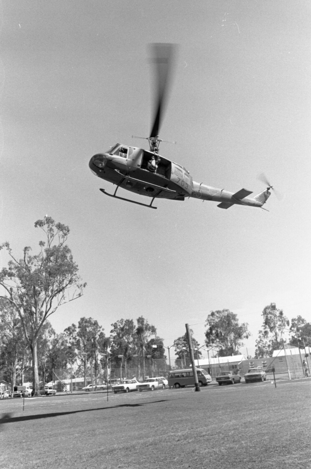 Santa arriving by helicopter at Amberley Air Base, Amberley, Ipswich, December 1979