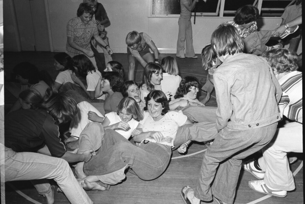 Young people playing a game, Ipswich, April 1978