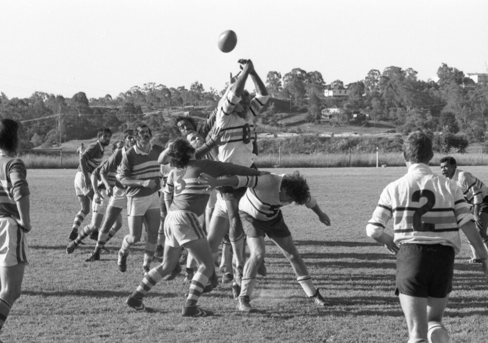 Rugby game between unidentified teams, Ipswich, April 1978