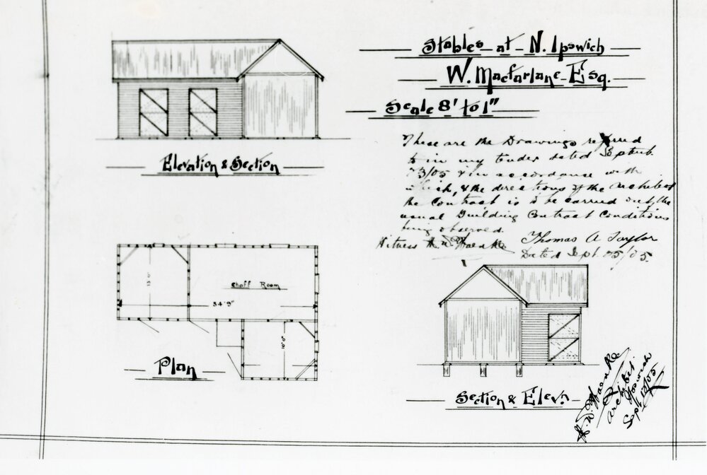 Stables at North Ipswich, W. Macfarlane Esq, 1905
