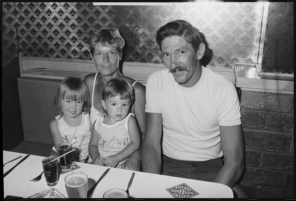 Unidentified family dining at a restaurant, Ipswich, January 1986