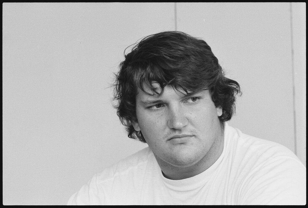 Unidentified person who does the hammer throw event, Ipswich, 1986  