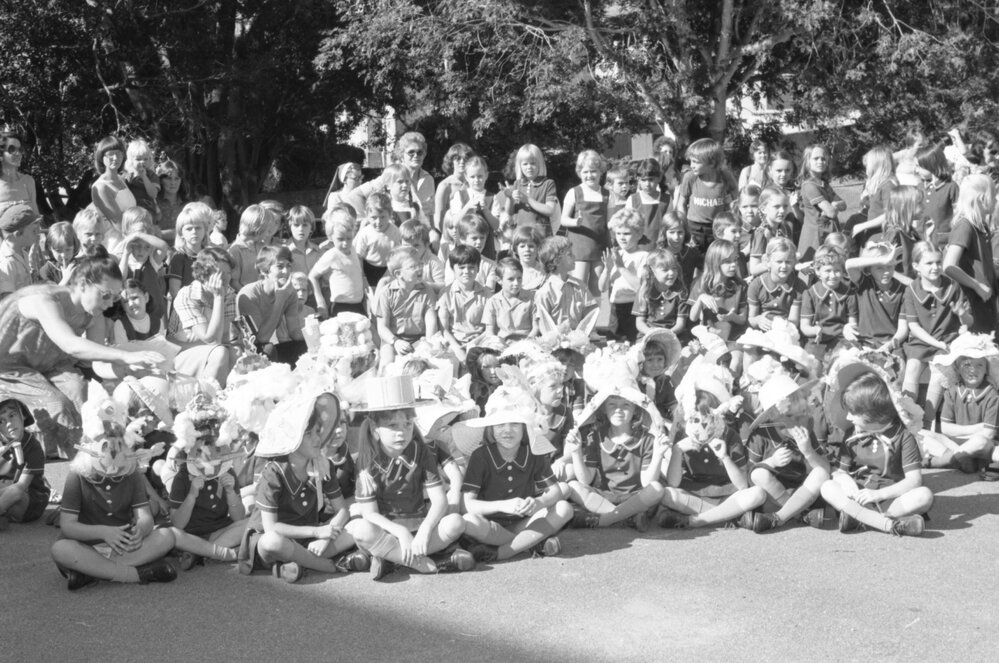 St Mary's Primary School students at Easter, Woodend, Ipswich, March 1978