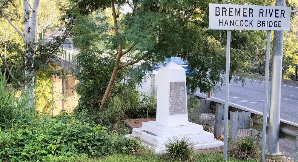 Coalfalls&ndash;Brassall Bridge Monument, Kingsmill Road, (Hancock Bridge, SW corner), Coalfalls, 2024