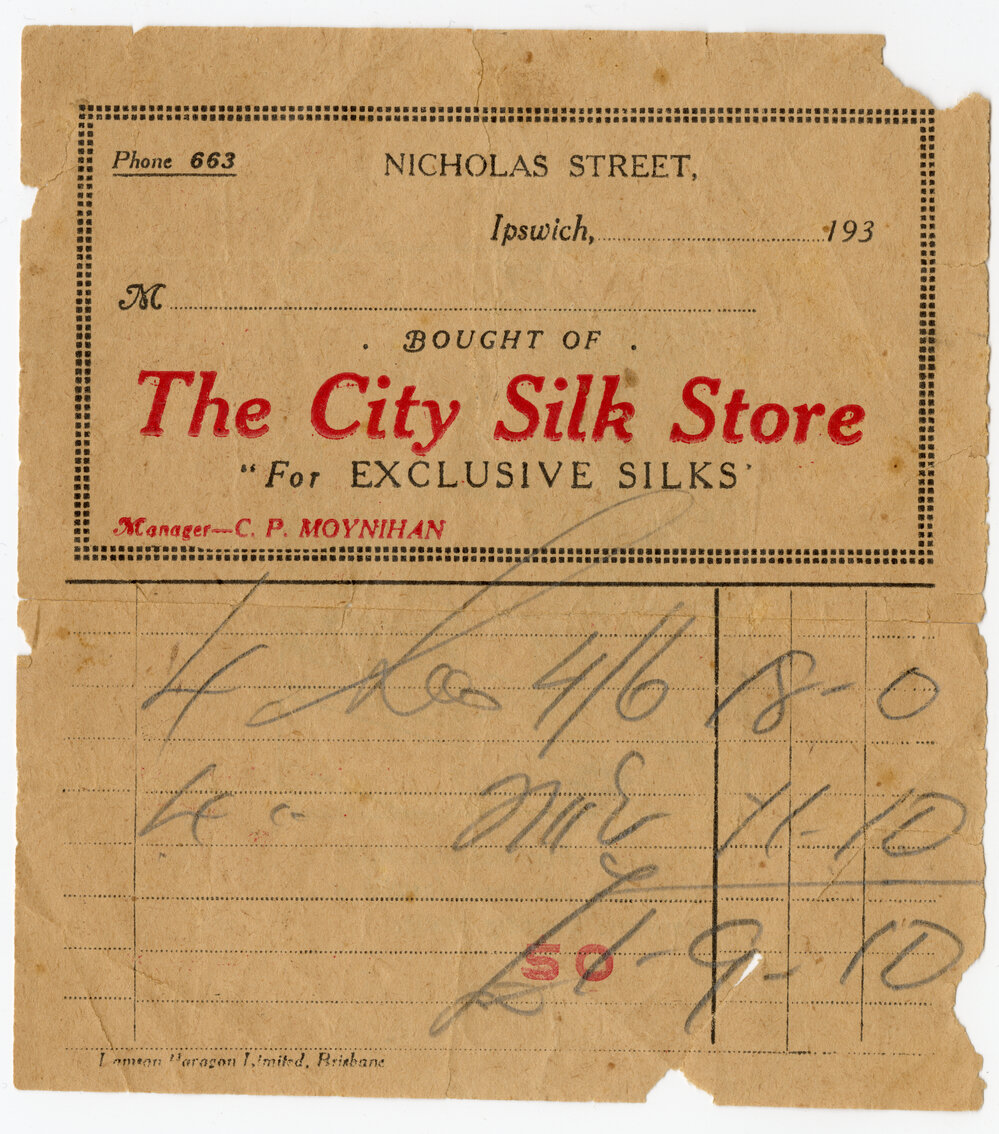 Receipt for The City Silk Store, Ipswich, 1930s