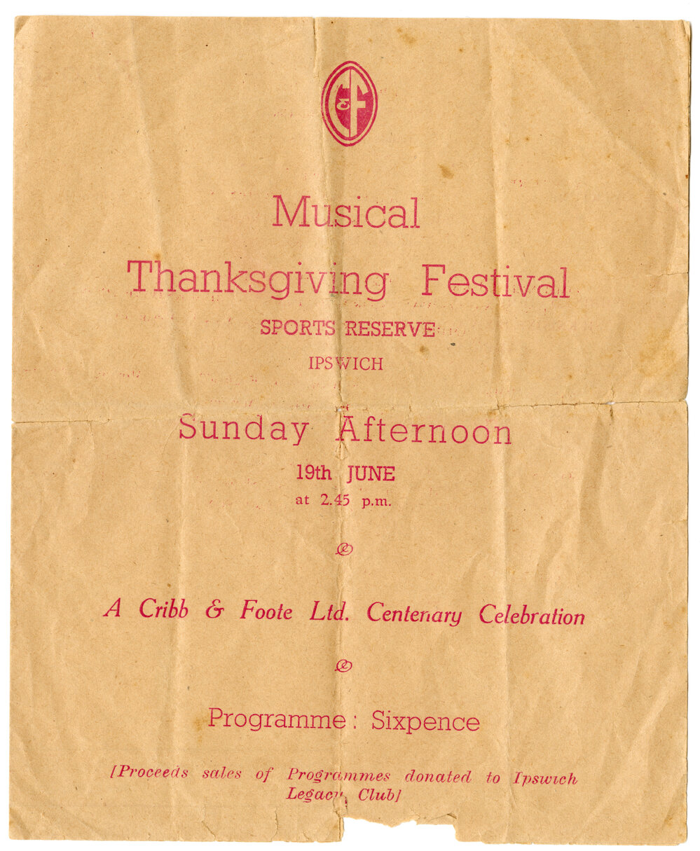 Musical Thanksgiving Festival, held as part of the Cribb &amp; Foote Centenary Celebrations, Ipswich, 1949