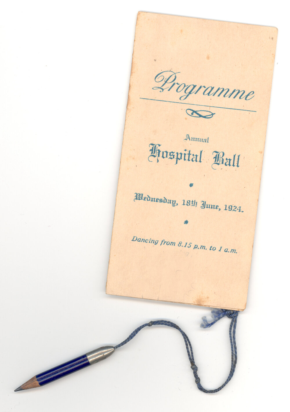 Programme and dance card for the Annual Hospital Ball, held 18th June 1924