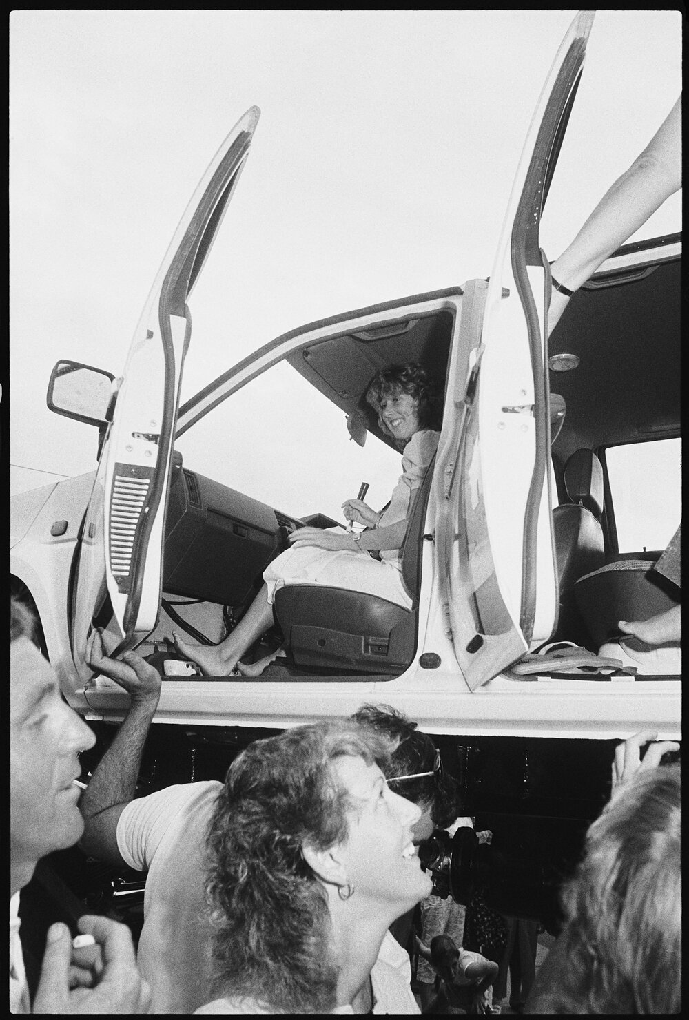 Unidentified lady in Nissan BIG-1 Monster Truck for exhibition at Ipswich Nissan car dealership, Bundamba, Ipswich, January 1986