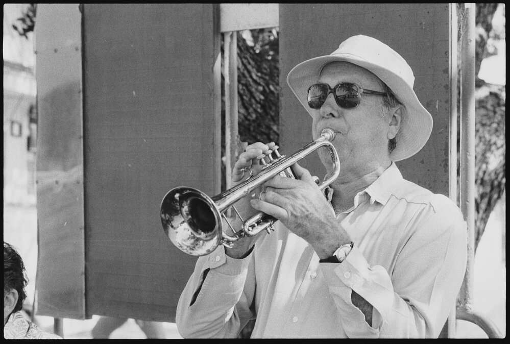 Trumpetist playing in a band at the Ipswich Turf Club, Ipswich, January 1986