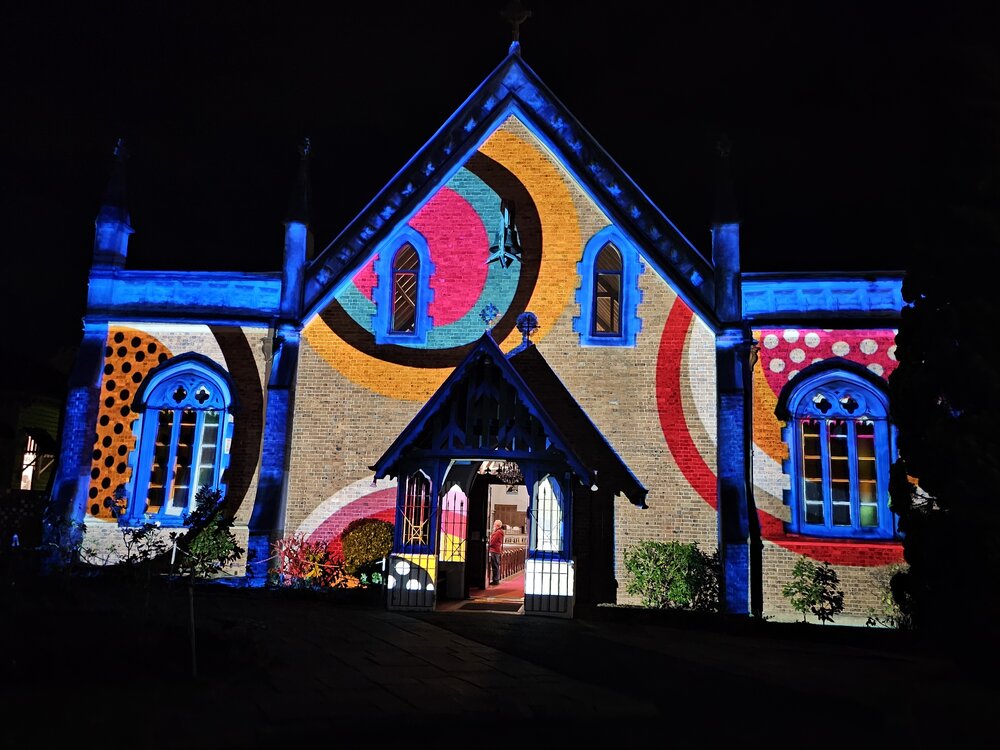 deLight 2024, light art projection on St Paul's Church