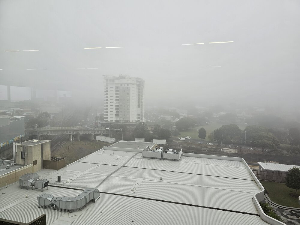 Fog covering the cbd on the morning of 7 July 2024