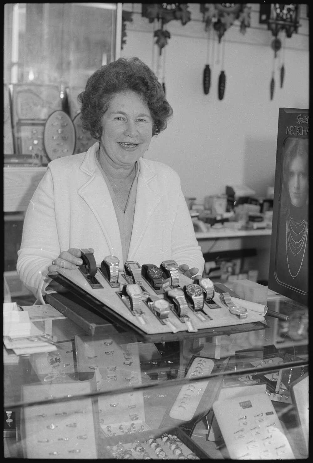 Unidentified employee of Navies Jewellery store in Ipswich Grand Plaza, Ipswich, August 1985