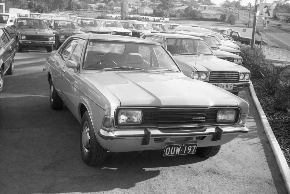 Ford Cortina, car advertisement for unidentified car dealership, Ipswich, August 1980