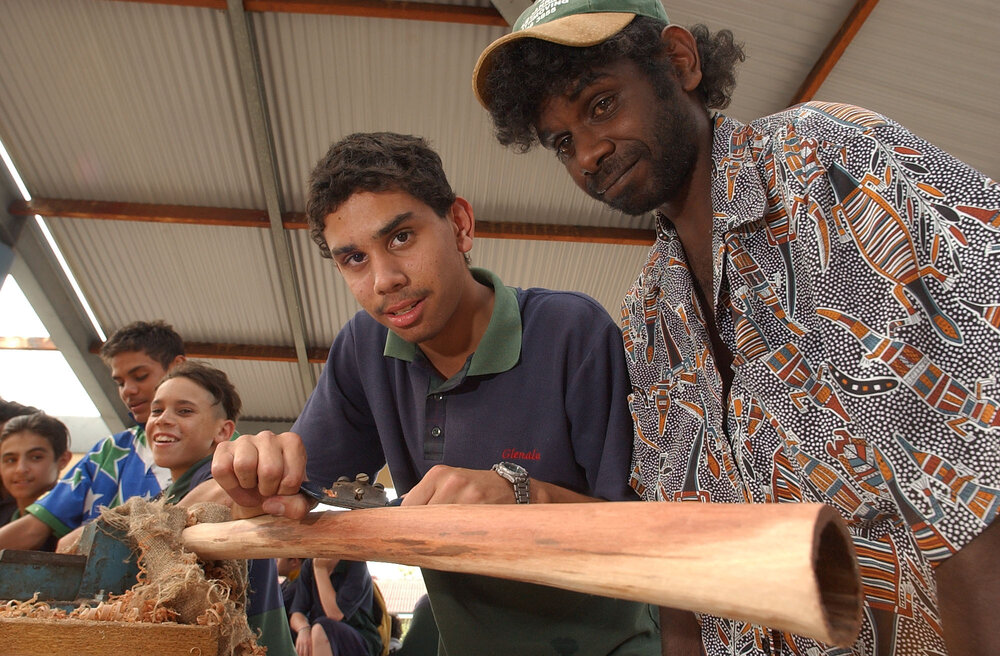 William Bonner and Ken Henry making a didgeridoo, Ipswich, December 2003