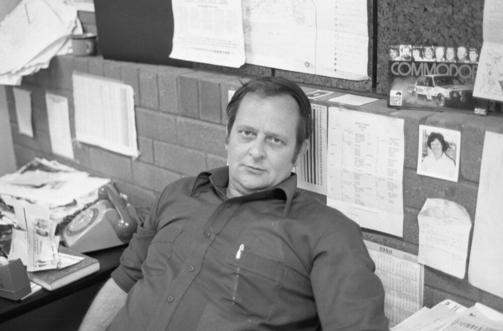 Stan Mitchell of Jeff Denman's Tyre and Auto Service, Ipswich, August 1980