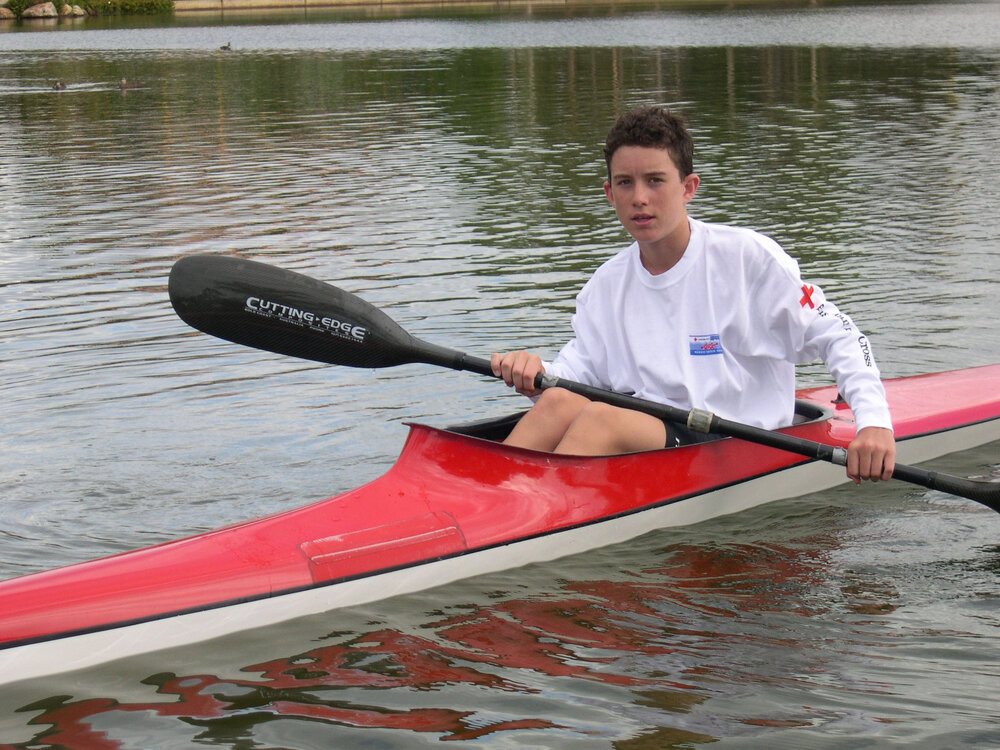 Chris Sanderson kayaking, Ipswich, December 2003
