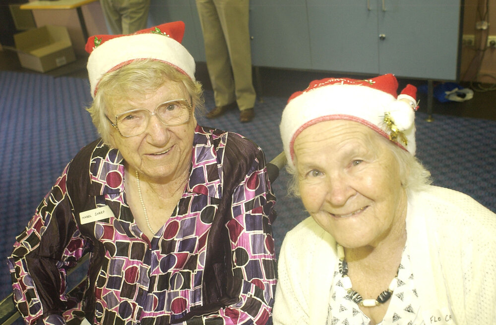 Mable Sharp and Flo Cass at Legacy Christmas party at RSL, Ipswich, December 2003