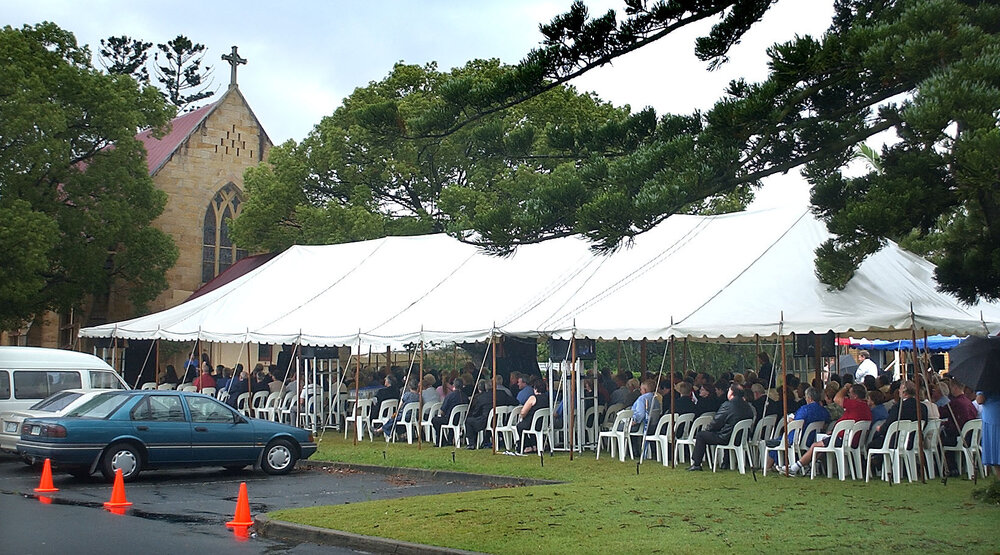 People gathered at Church for funeral, Ipswich, December 2003