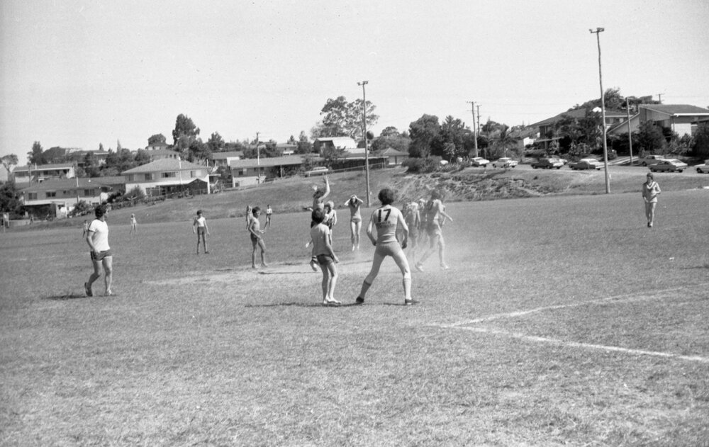 People playing a football game, Ipswich, September 1980