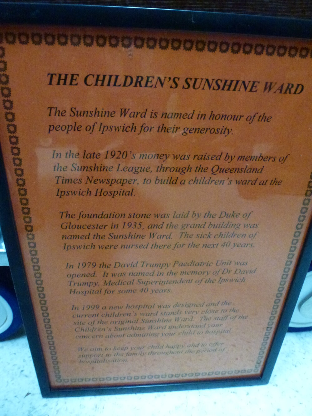 Children's Sunshine Ward Historical Information Sheet, 1970s