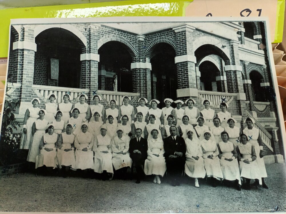 Ipswich Hospital Staff outside original building, Ipswich, c.1922