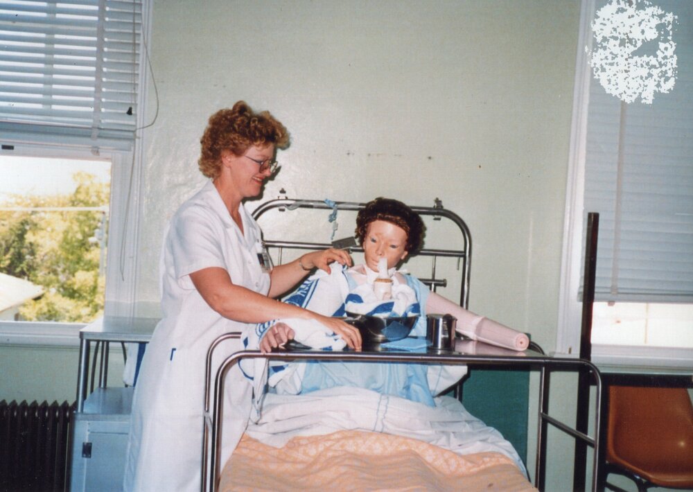 Marilyn Willey / Jensen with "patient", Ipswich Hospital, 1990s